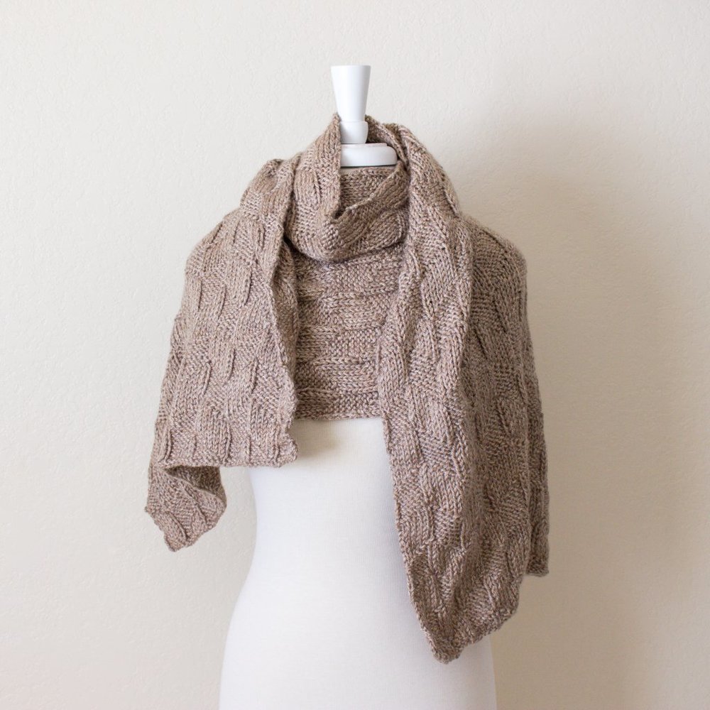 Oversized Soft Beige Elegant Wrap Chevron Pattern Hand Knit Unisex Scarf Winter